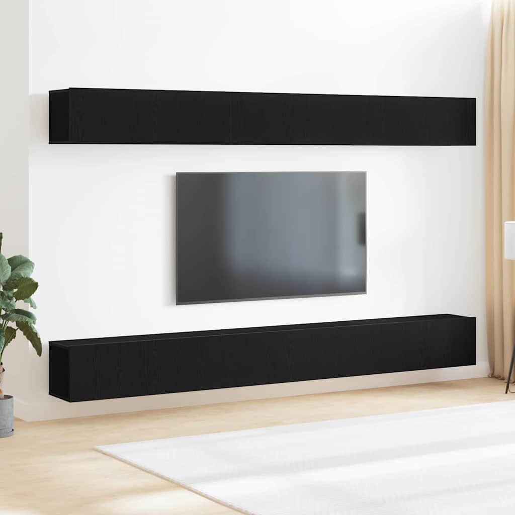 Tv-meubelset Wandgemonteerd Zwart Eiken Bewerkt hout is nu te koop bij PeponiXL, paradijselijk wonen!