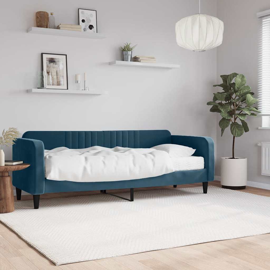 Slaapbank met matras 80x200 cm fluweel blauw is nu te koop bij PeponiXL, paradijselijk wonen!
