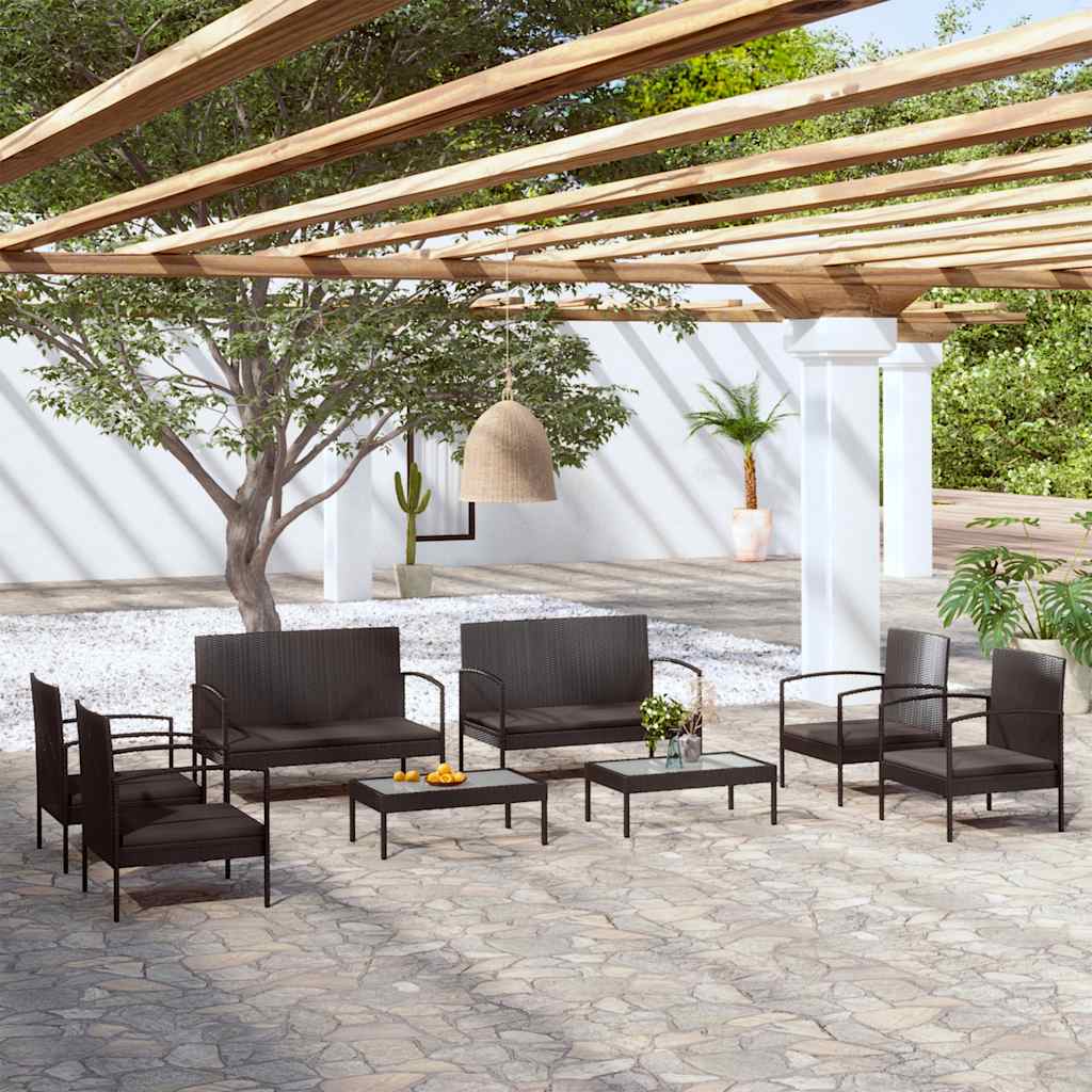 8-delige Loungeset met kussens poly rattan zwart is nu te koop bij PeponiXL, paradijselijk wonen!