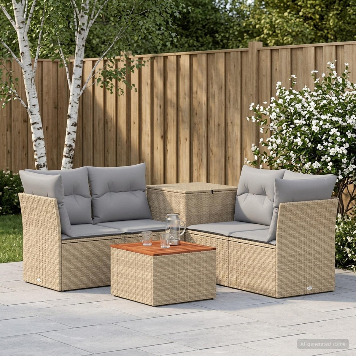 Bankstel 6 st Beige en Licht Grijs Poly Rattan en Staal is nu te koop bij PeponiXL, paradijselijk wonen!