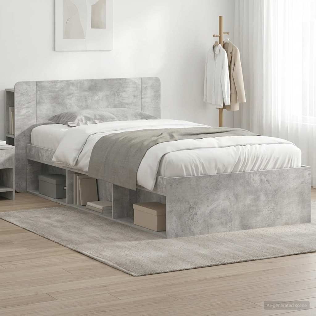 Bedframe met opslag Betongrijs 100 x 200 cm Bewerkt hout is nu te koop bij PeponiXL, paradijselijk wonen!