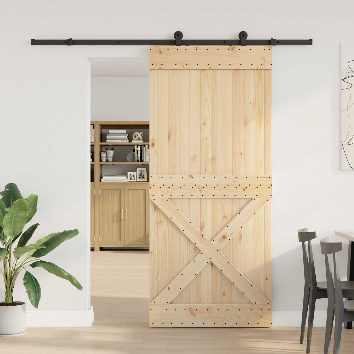Schuifdeur NARVIK Naturel en Zwart 100 x 210 cm (213,5 cm) is nu te koop bij PeponiXL, paradijselijk wonen!