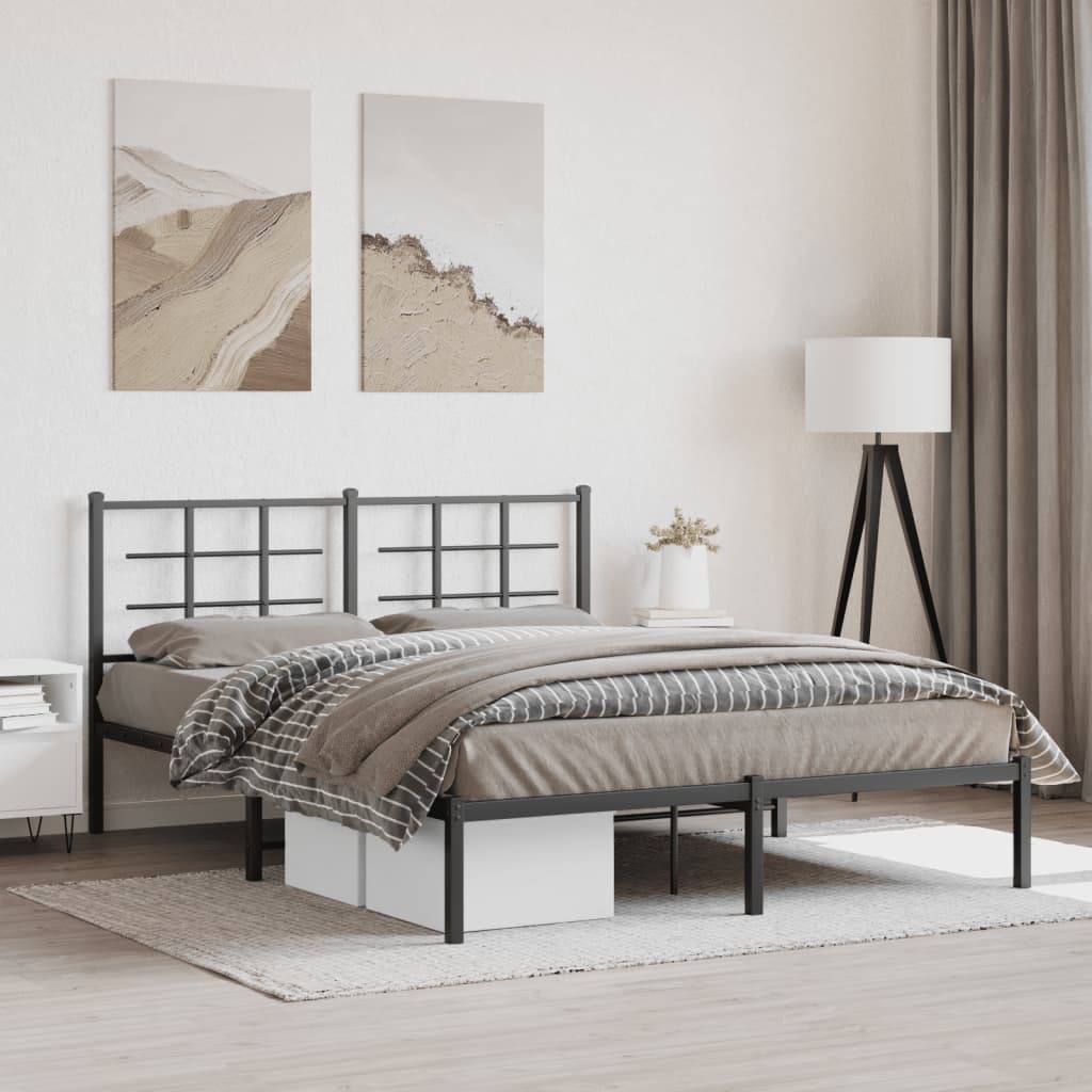 Bedframe met hoofdbord metaal zwart 160x200 cm is nu te koop bij PeponiXL, paradijselijk wonen!