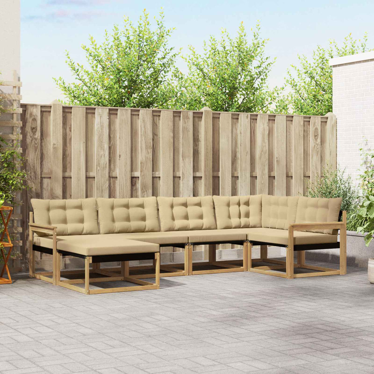 Buiten bankenset met kussen 6 pcs Wit en Beige is nu te koop bij PeponiXL, paradijselijk wonen!