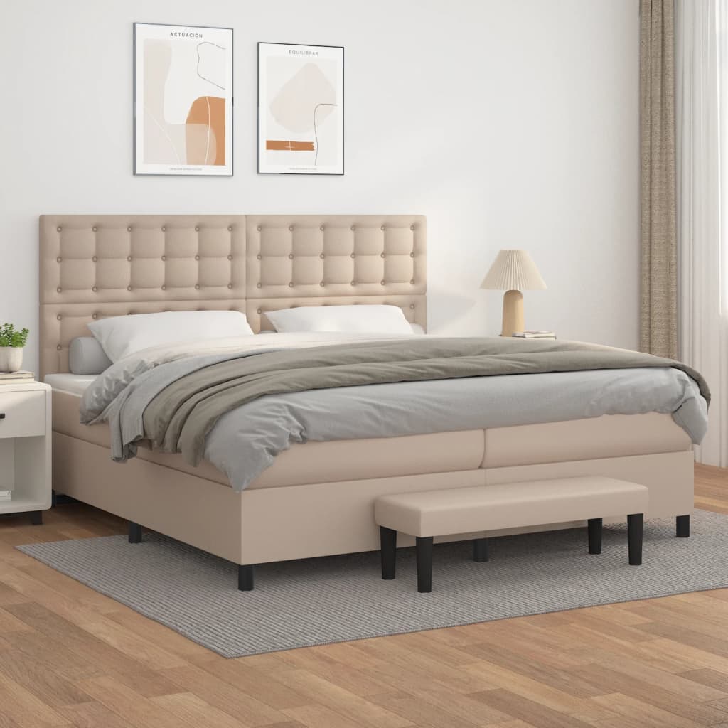 Boxspring met matras kunstleer cappuccinokleurig 200x200 cm
