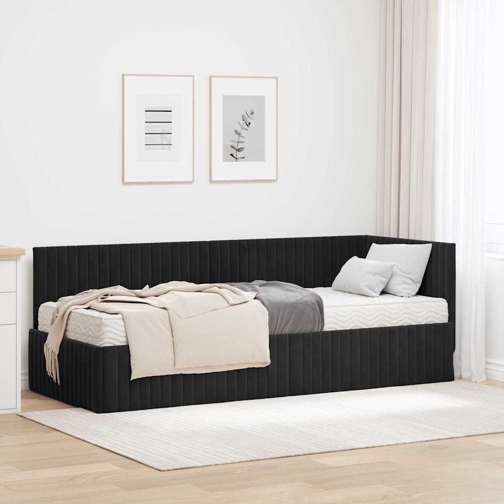 Hoekbedframe met Matras met hoofdeinde 2 pcs Zwart Fluweel is nu te koop bij PeponiXL, paradijselijk wonen!
