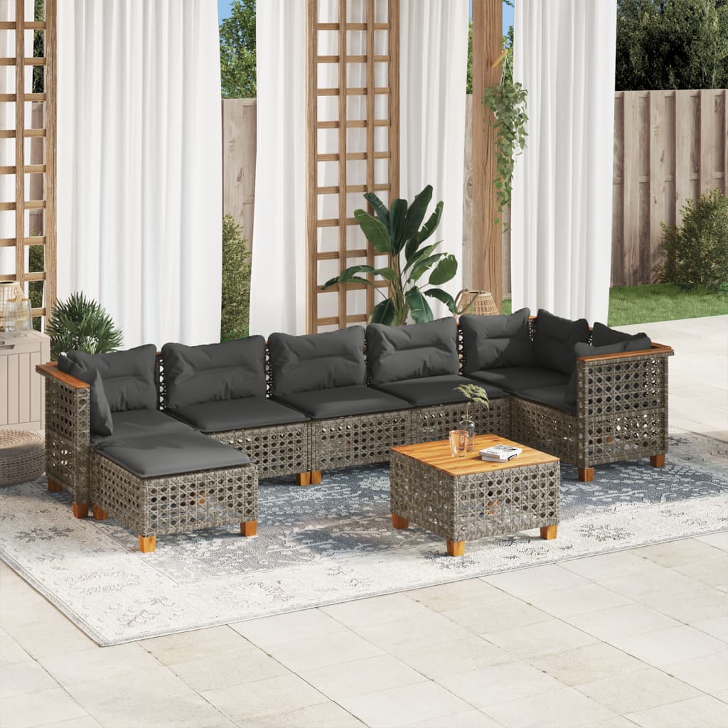 8-delige Loungeset met kussens poly rattan grijs is nu te koop bij PeponiXL, paradijselijk wonen!