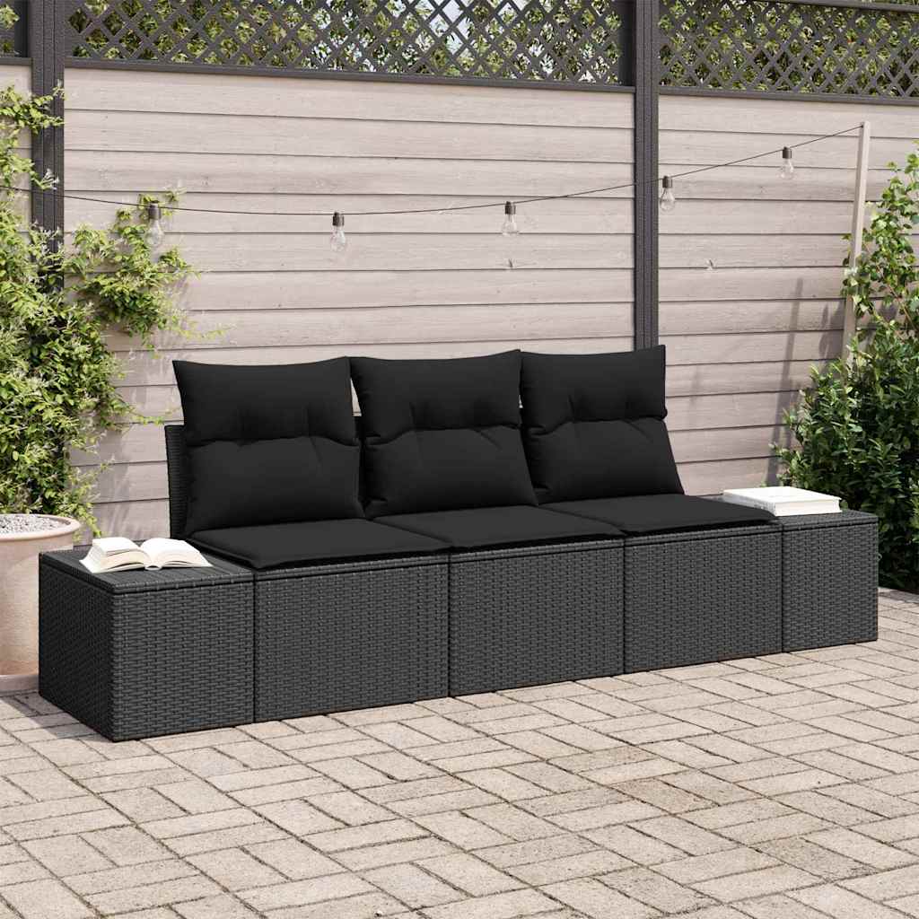 Bankstel met kussen 3 pcs Zwart poly rattan is nu te koop bij PeponiXL, paradijselijk wonen!
