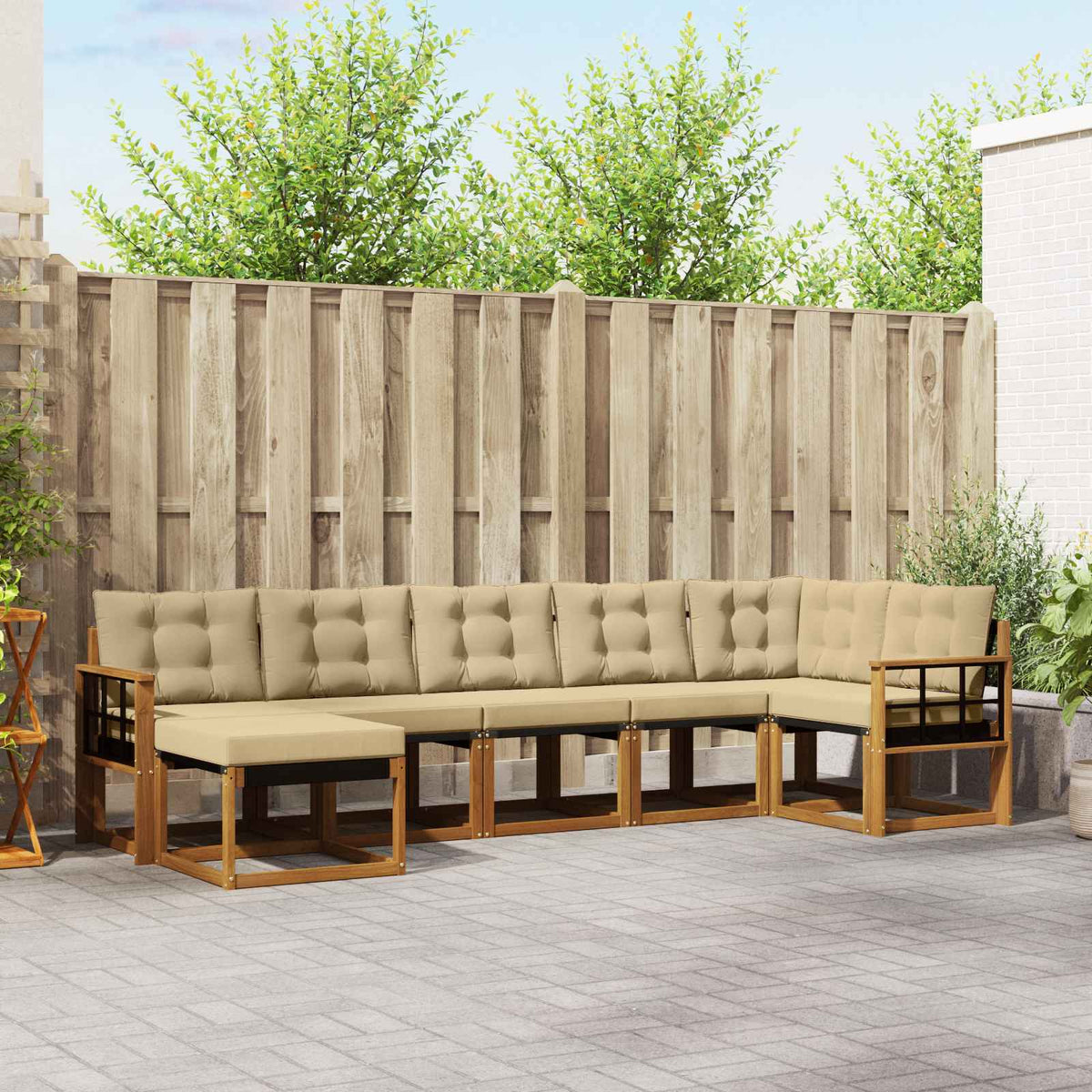 Buiten bankenset met kussen 7 pcs Natuurlijk en Beige is nu te koop bij PeponiXL, paradijselijk wonen!