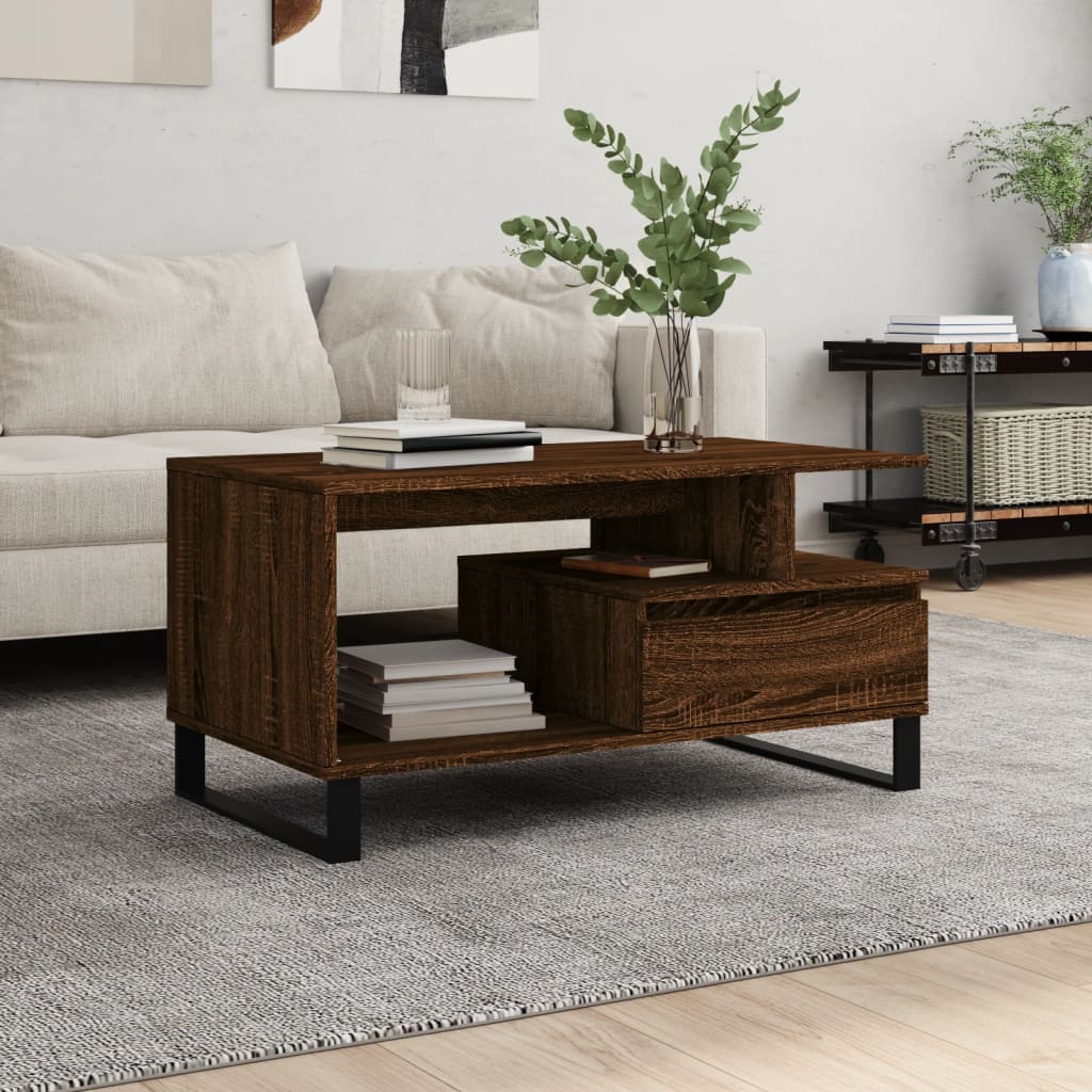 Salontafel 90x49x45 cm bewerkt hout bruineiken is nu te koop bij PeponiXL, paradijselijk wonen!