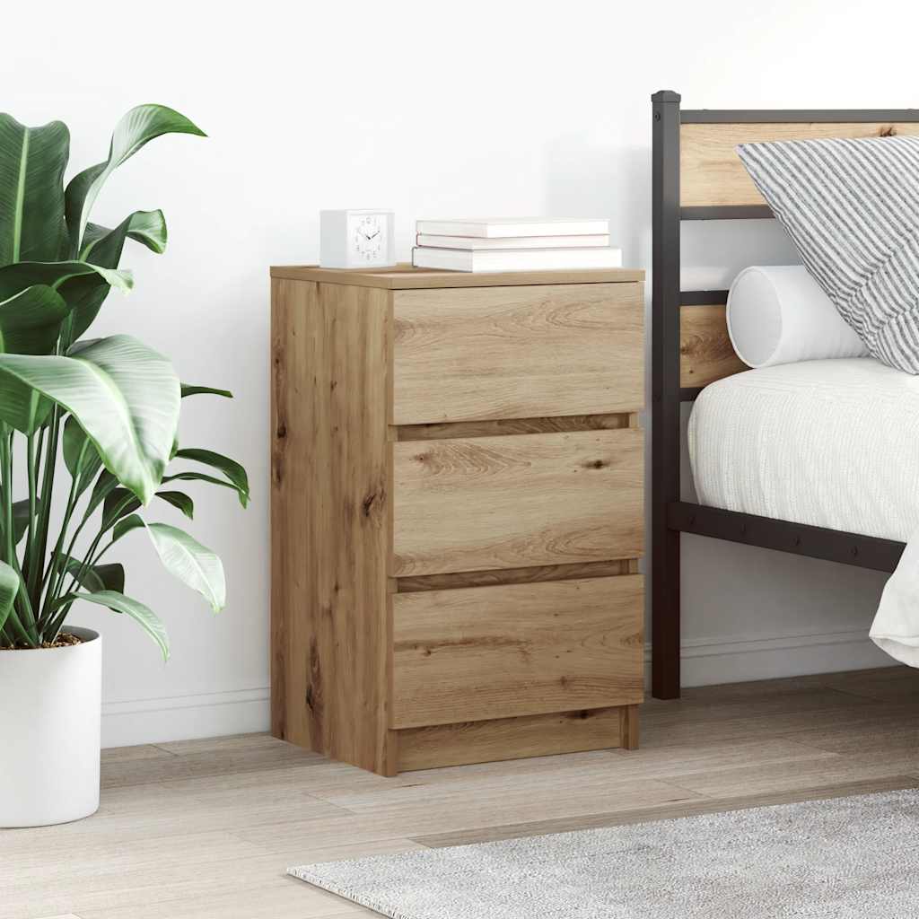 Nachtkastje met 3 lades 39x35x65 cm artisan eikenkleurig is nu te koop bij PeponiXL, paradijselijk wonen!