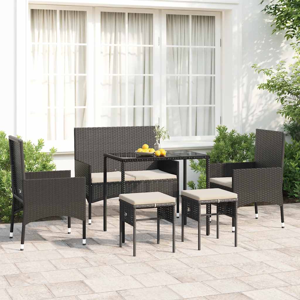 6-delige Loungeset met kussens poly rattan zwart is nu te koop bij PeponiXL, paradijselijk wonen!