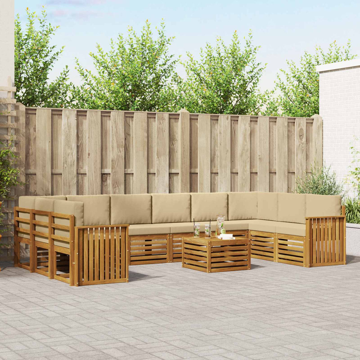 Buiten bankenset 11 pcs Natuurlijk en Beige Massief Acaciahout is nu te koop bij PeponiXL, paradijselijk wonen!