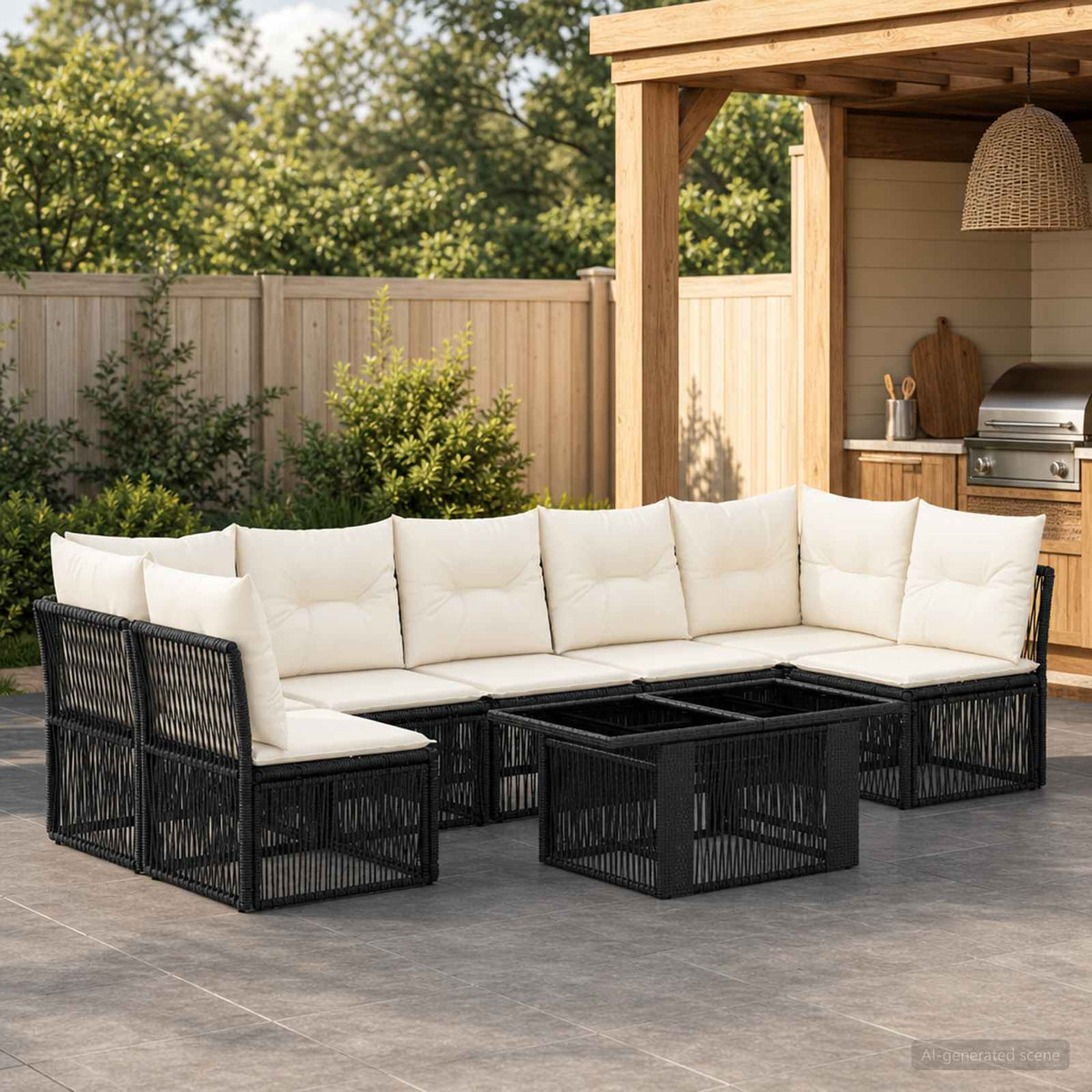 Tuinbankenset 7 st Zwart poly rattan is nu te koop bij PeponiXL, paradijselijk wonen!