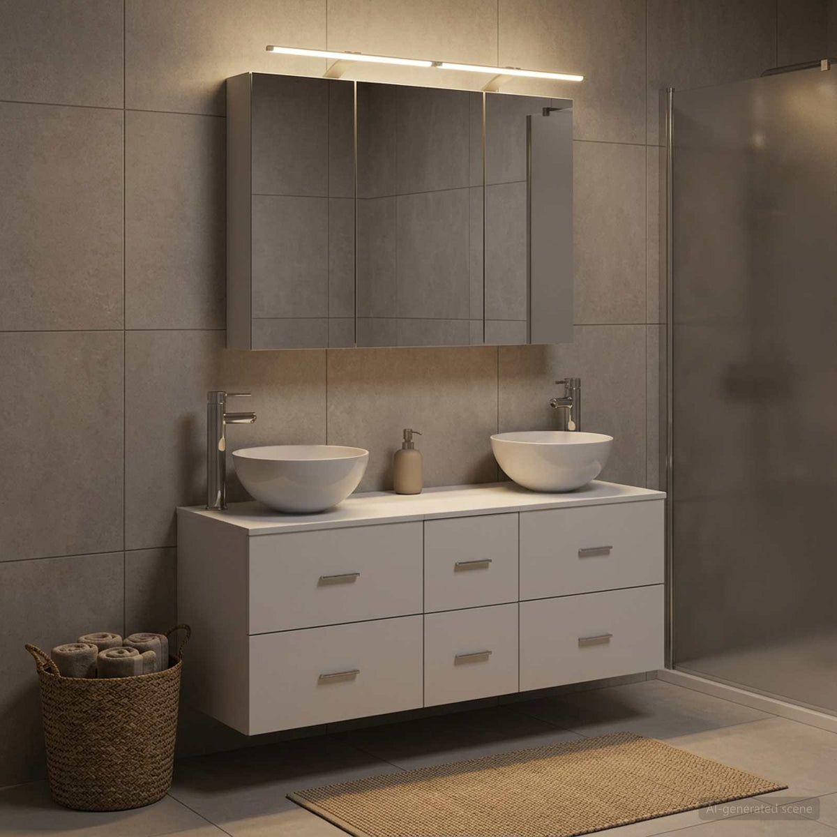 Badkamermeubelset 4 st Wit Bewerkt hout en glas is nu te koop bij PeponiXL, paradijselijk wonen!