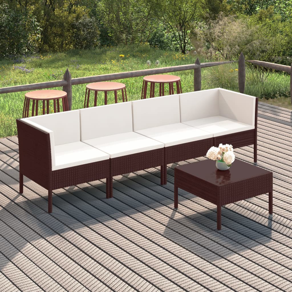 5-delige Loungeset met kussens poly rattan bruin is nu te koop bij PeponiXL, paradijselijk wonen!