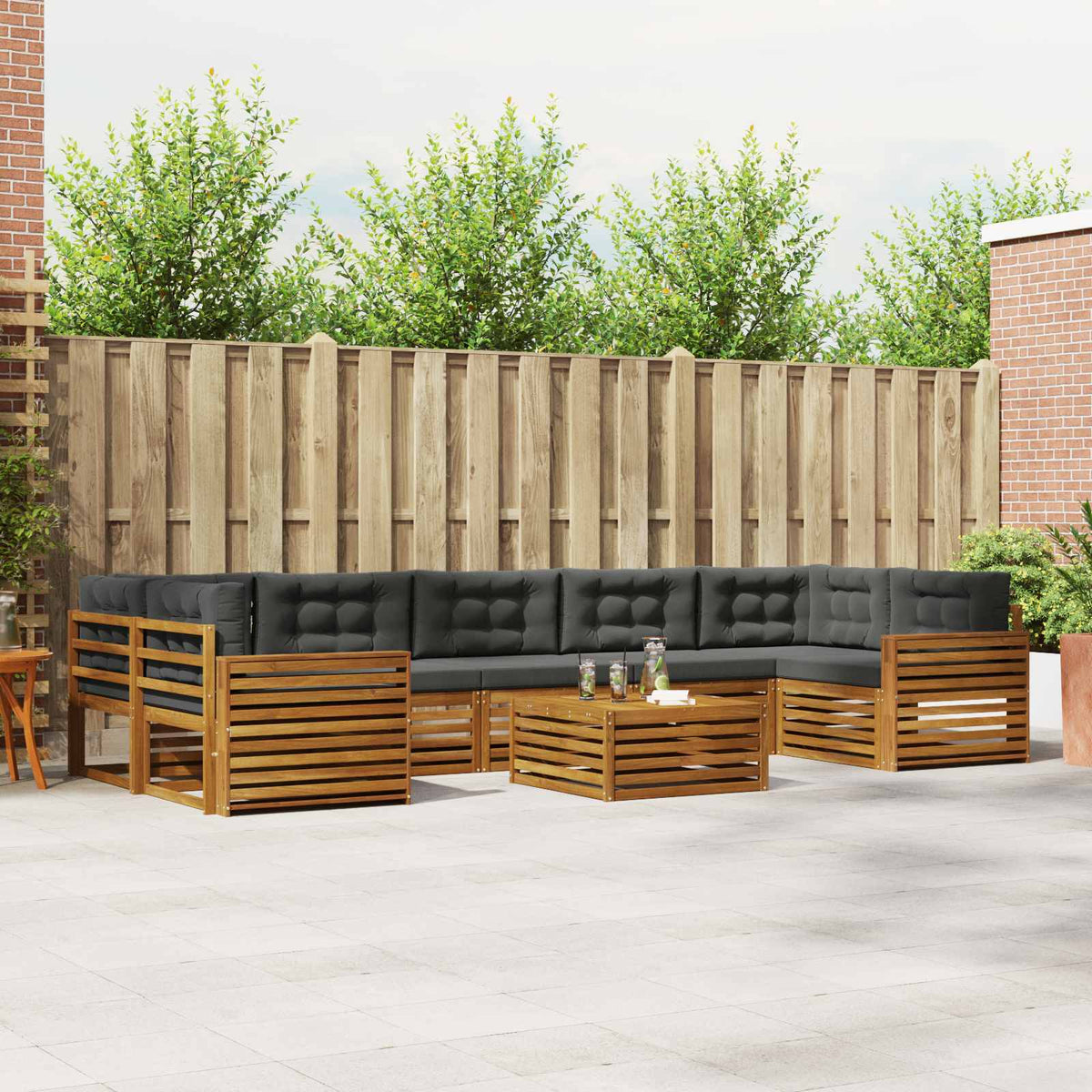 Buiten bankenset met kussen 8 pcs Natuurlijk en Antraciet is nu te koop bij PeponiXL, paradijselijk wonen!
