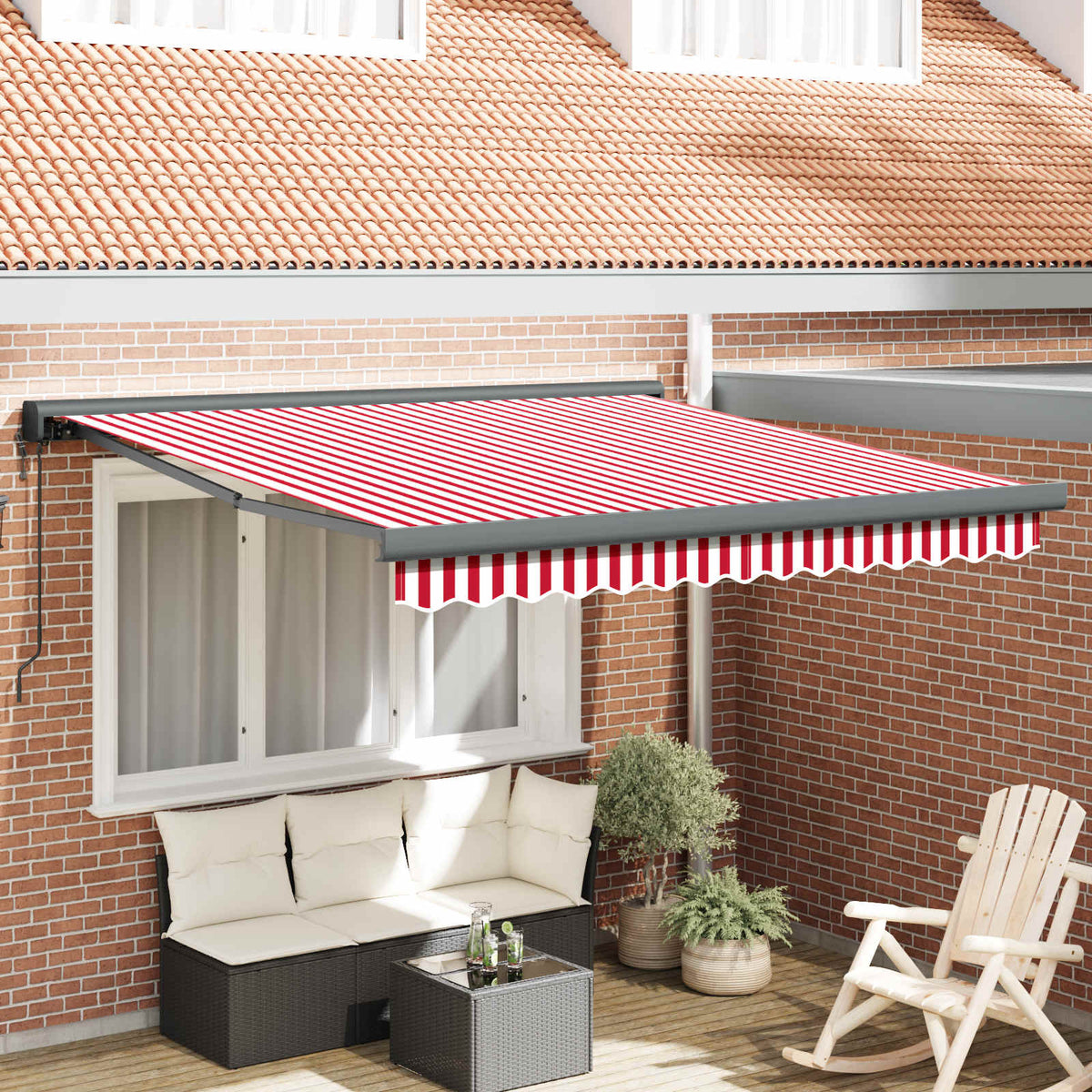 Uitschuifbare luifel Rood en Wit 300 x 250 cm Stof en Metaal is nu te koop bij PeponiXL, paradijselijk wonen!