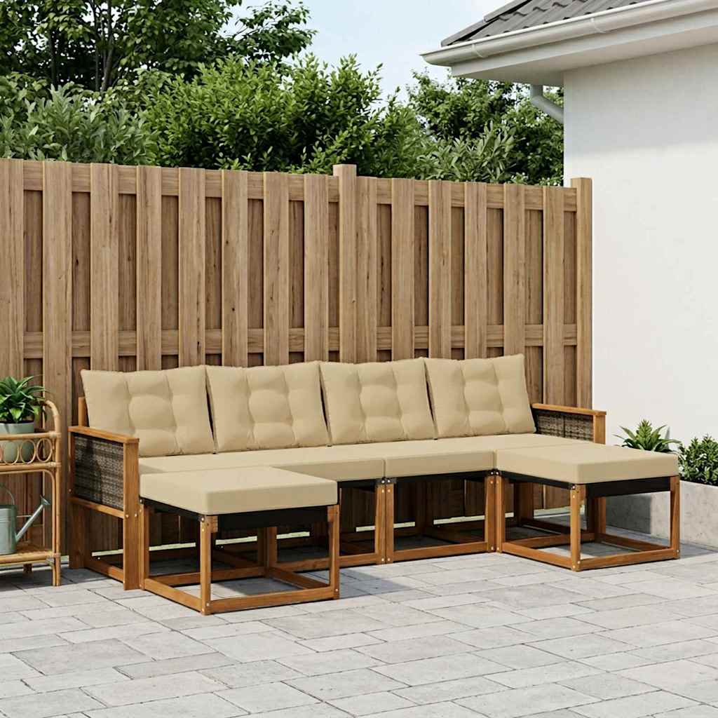 Buiten bankenset met kussen 6 pcs Natuurlijk en Beige is nu te koop bij PeponiXL, paradijselijk wonen!