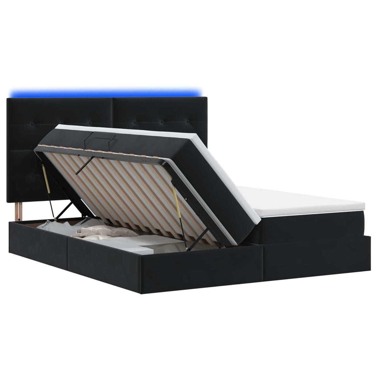 LED Opslagbed met Matras Zwart 200 x 200 cm Fluweel is nu te koop bij PeponiXL, paradijselijk wonen!