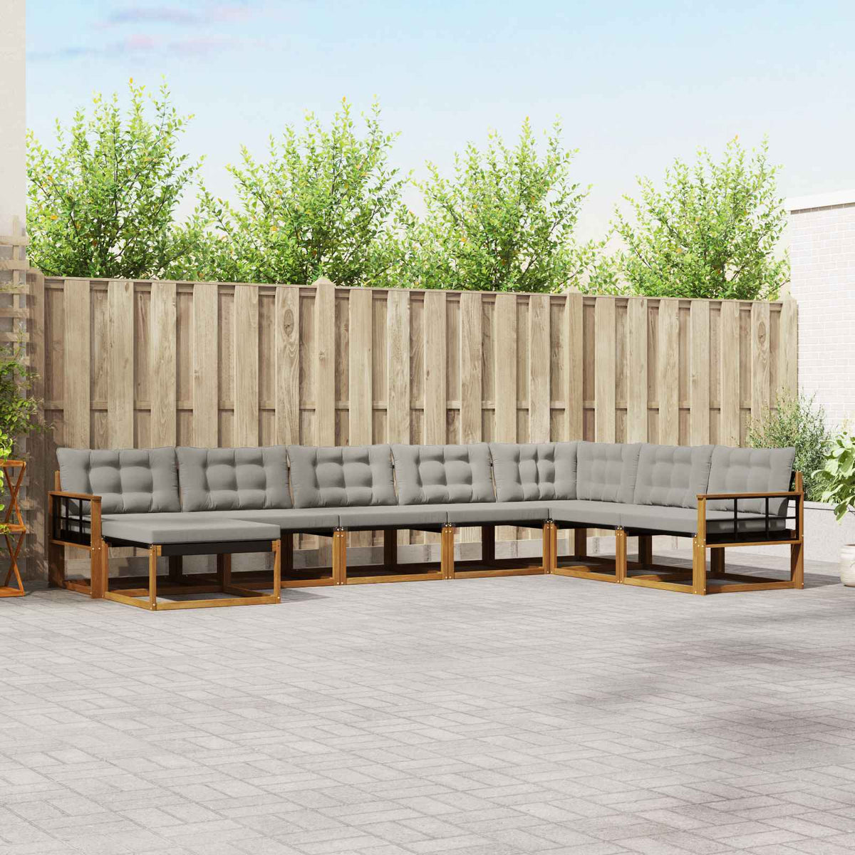 Buiten bankenset met kussen 8 pcs Natuurlijk en Lichtgrijs is nu te koop bij PeponiXL, paradijselijk wonen!