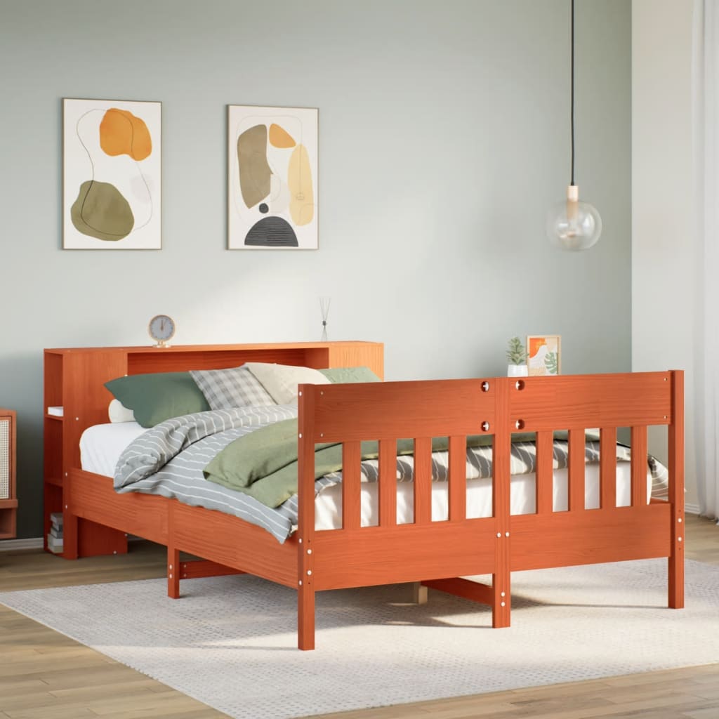 Bed met boekenkast zonder matras grenenhout wasbruin 135x190 cm is nu te koop bij PeponiXL, paradijselijk wonen!