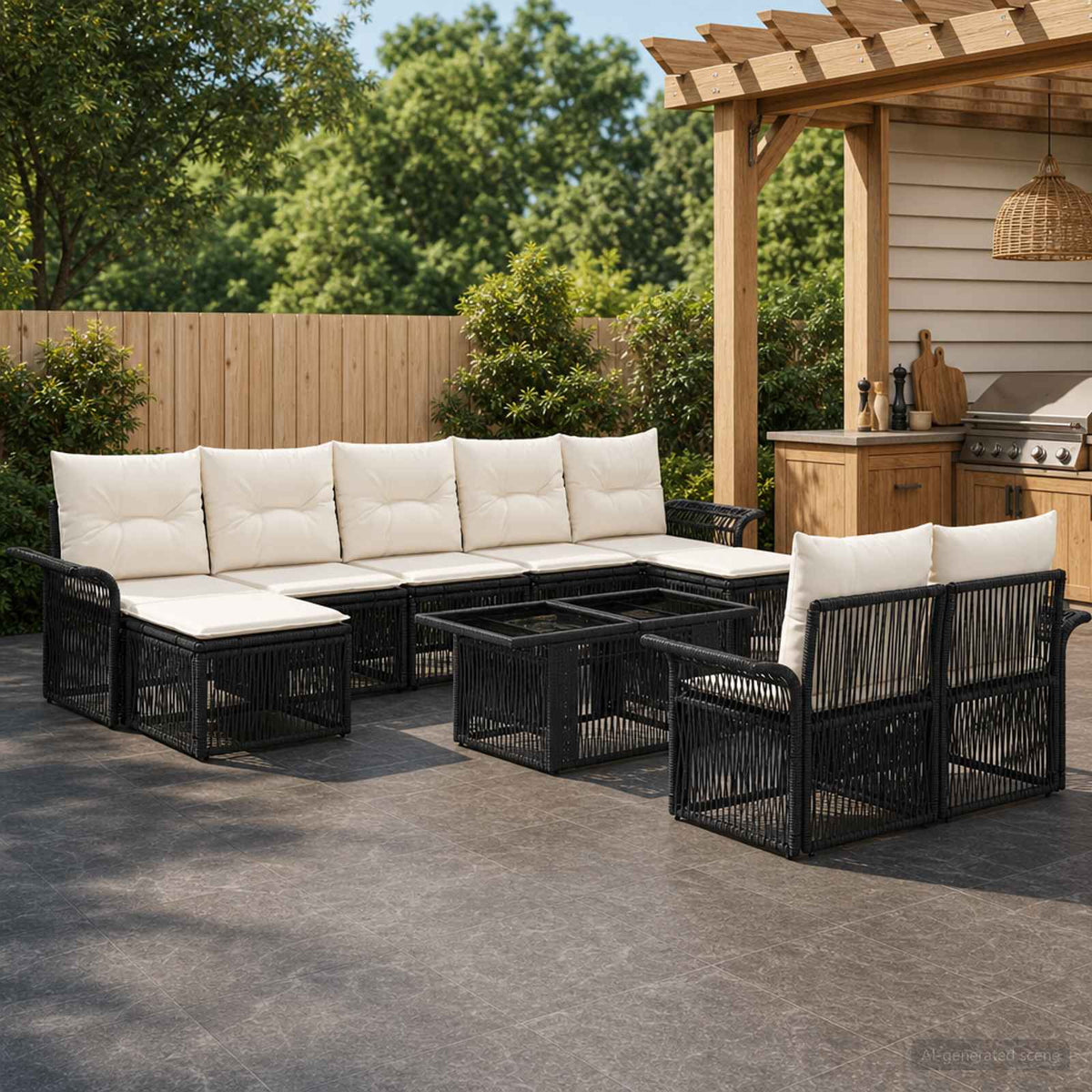 Tuinbankenset 10 st Zwart en Cream Wit poly rattan is nu te koop bij PeponiXL, paradijselijk wonen!