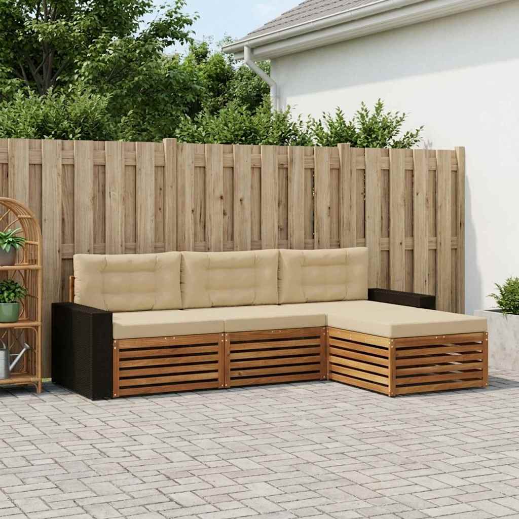 Buiten bankenset met kussen 4 pcs Natuurlijk en Beige Polyester is nu te koop bij PeponiXL, paradijselijk wonen!
