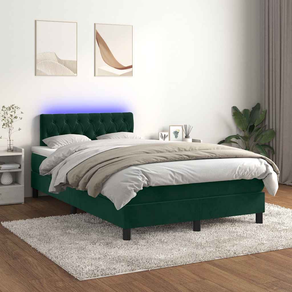 Boxspring met matras en LED fluweel donkergroen 120x200 cm is nu te koop bij PeponiXL, paradijselijk wonen!