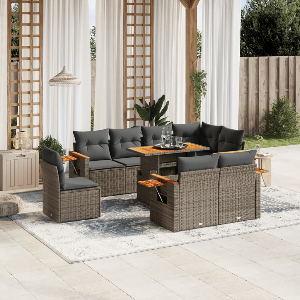 9-delige Loungeset met kussens poly rattan grijs is nu te koop bij PeponiXL, paradijselijk wonen!