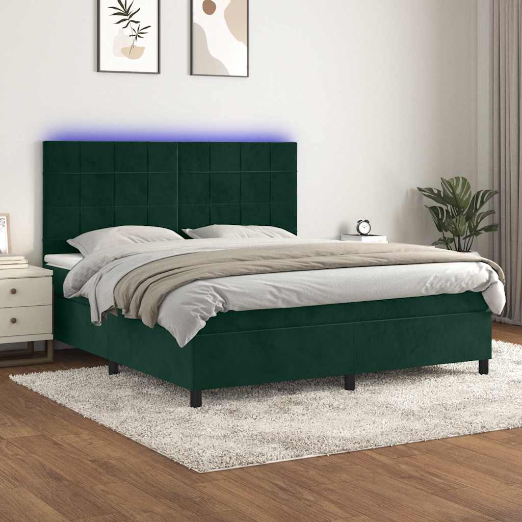 Boxspring met matras en LED fluweel donkergroen 180x200 cm is nu te koop bij PeponiXL, paradijselijk wonen!
