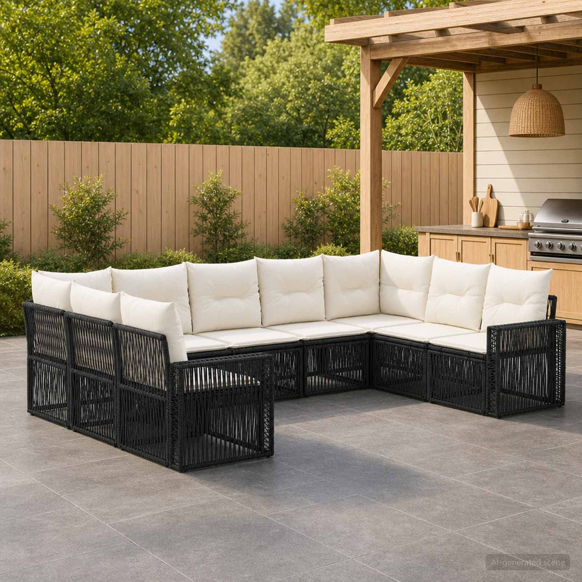 Tuinbankenset 9 pcs Zwart en Cream Wit poly rattan is nu te koop bij PeponiXL, paradijselijk wonen!