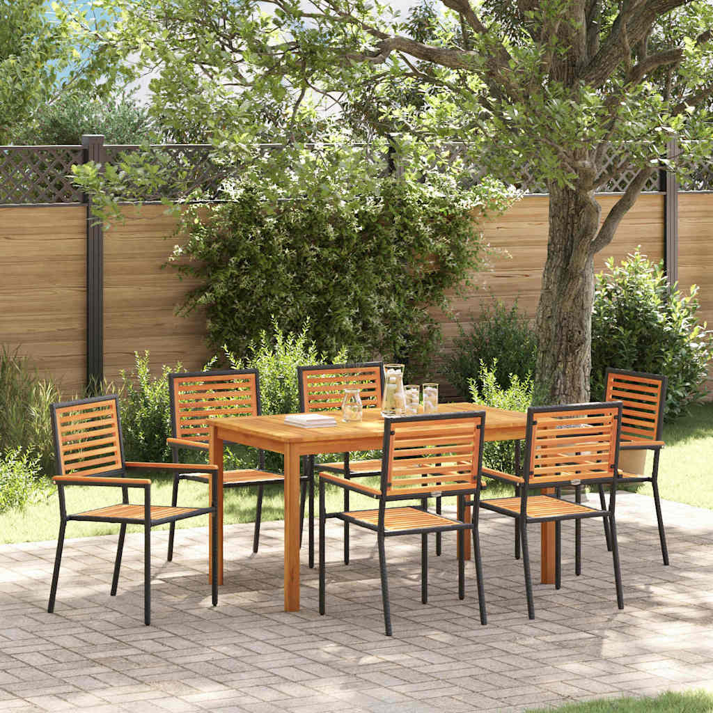 Tuin eettafelset 7 pcs Zwart Massief Acaciahout is nu te koop bij PeponiXL, paradijselijk wonen!