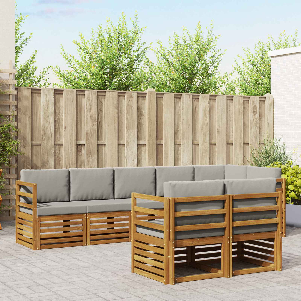 Sofa-Sets 8 pcs Natuurlijk en Lichtgrijs Massief Acaciahout is nu te koop bij PeponiXL, paradijselijk wonen!