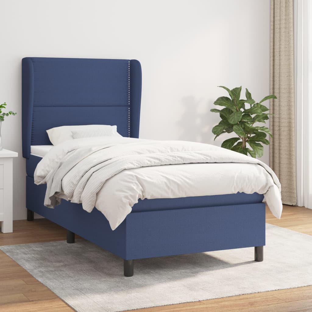 Boxspring met matras stof blauw 90x200 cm is nu te koop bij PeponiXL, paradijselijk wonen!