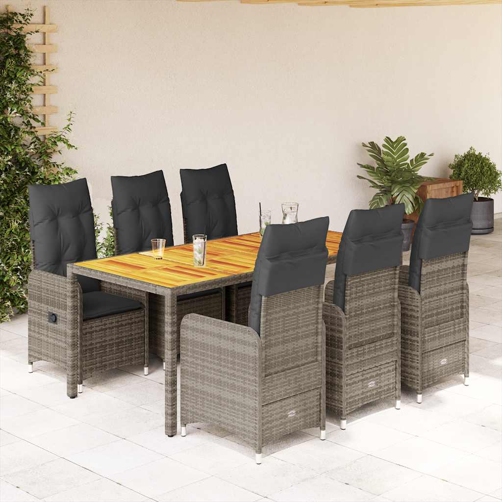 7-delige Bistroset met kussens poly rattan grijs is nu te koop bij PeponiXL, paradijselijk wonen!