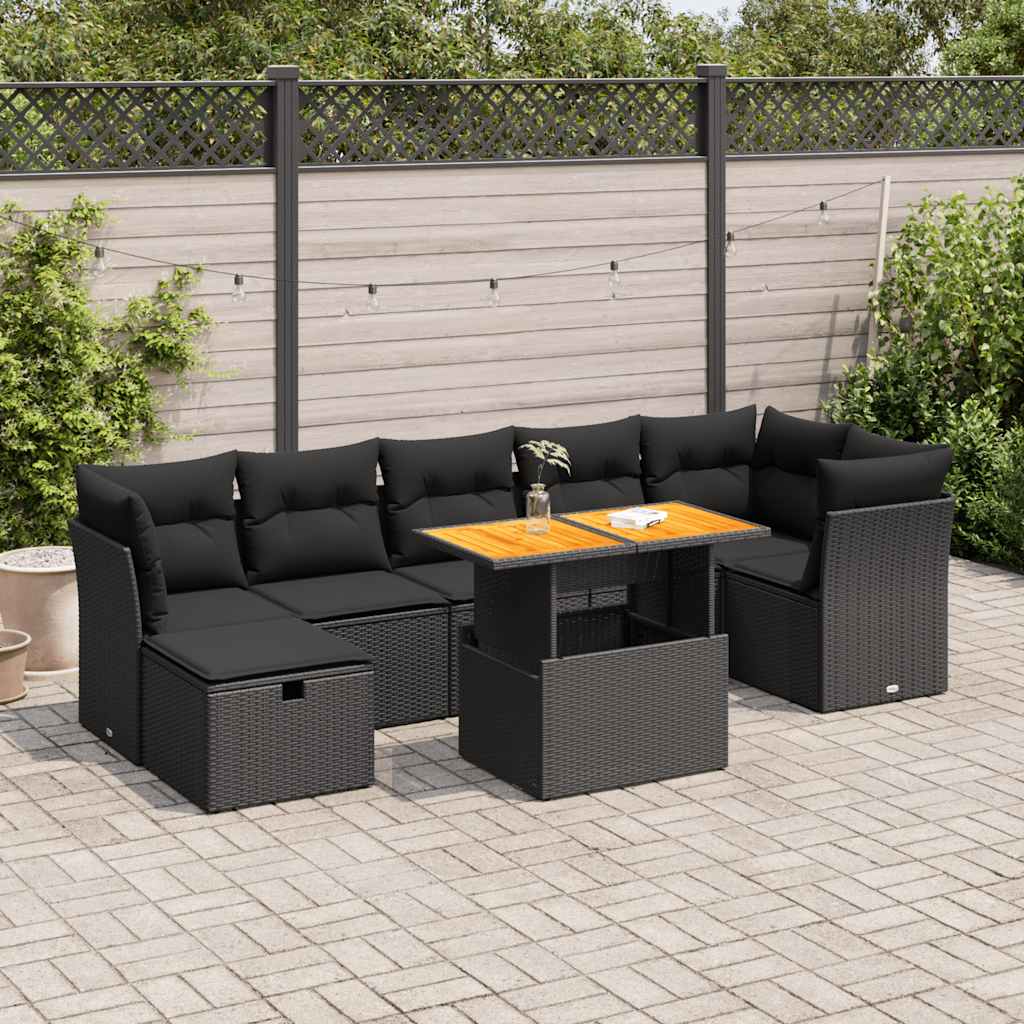 8-delige Loungeset met kussens poly rattan acacia zwart is nu te koop bij PeponiXL, paradijselijk wonen!