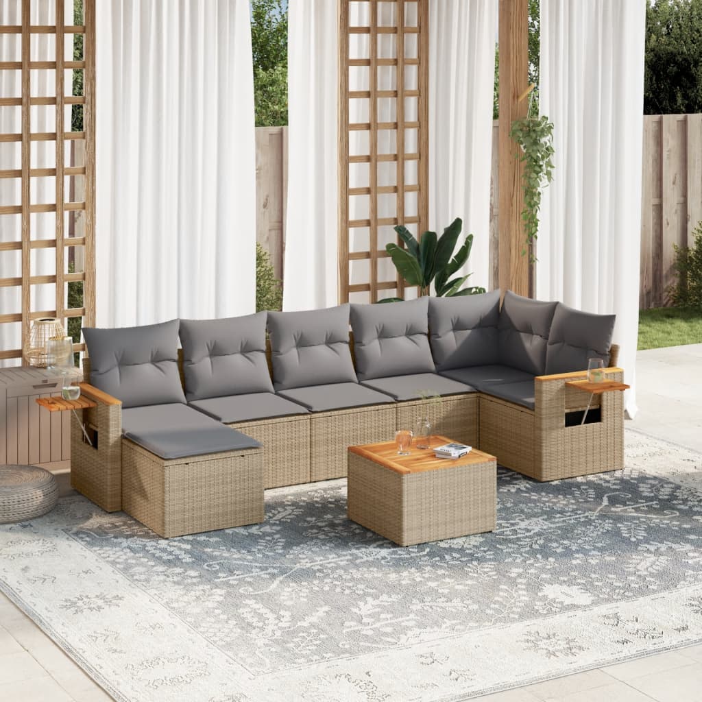 8-delige Loungeset met kussens poly rattan beige is nu te koop bij PeponiXL, paradijselijk wonen!