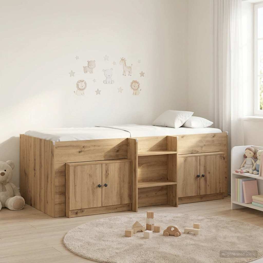 Loft Bed Frame met Kast 3 st Artisanaal eiken Bewerkt hout is nu te koop bij PeponiXL, paradijselijk wonen!