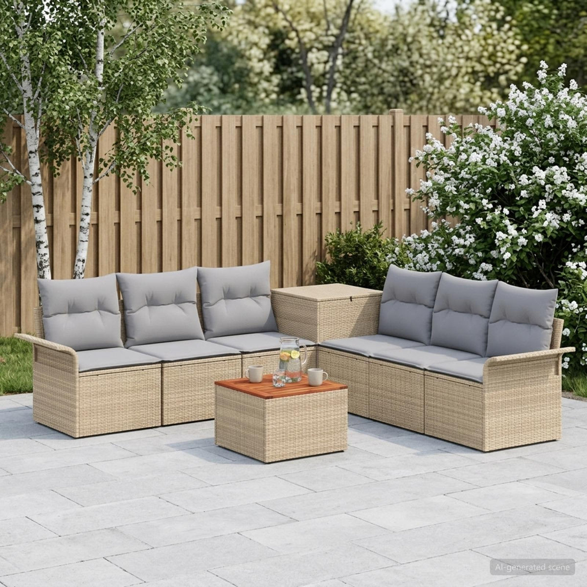 Bankstel 8 st Beige en Licht Grijs Poly Rattan en Staal is nu te koop bij PeponiXL, paradijselijk wonen!