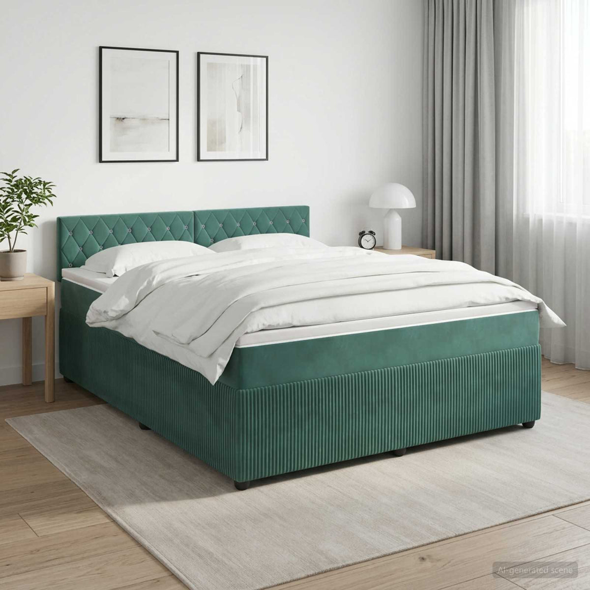 Boxspringbed met matras Donkergroen 140 x 200 cm Fluweel is nu te koop bij PeponiXL, paradijselijk wonen!