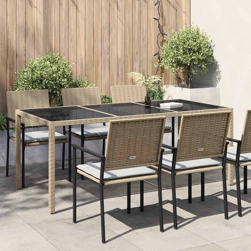 Tuintafel 190x90x75 cm gehard glas en poly rattan beige is nu te koop bij PeponiXL, paradijselijk wonen!