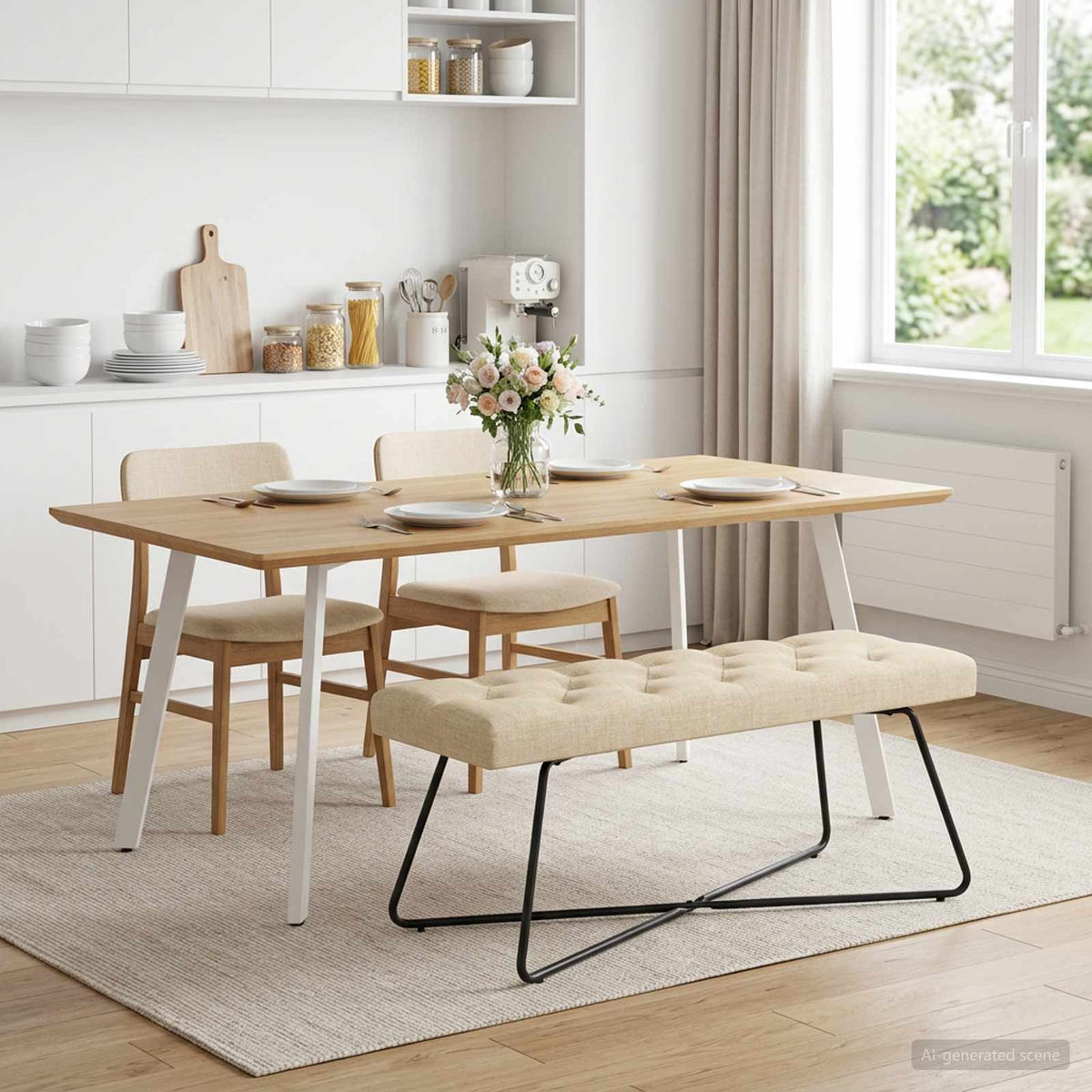 Bank met knoopverstelling Crèmekleurig 110 x 40 x 46 cm Stof is nu te koop bij PeponiXL, paradijselijk wonen!