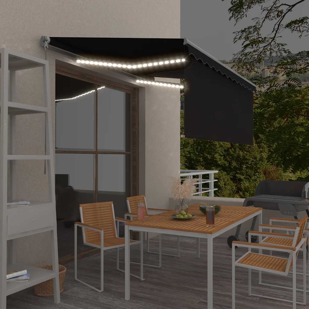 Luifel handmatig uittrekbaar rolgordijn LED 3,5x2,5 m antraciet is nu te koop bij PeponiXL, paradijselijk wonen!
