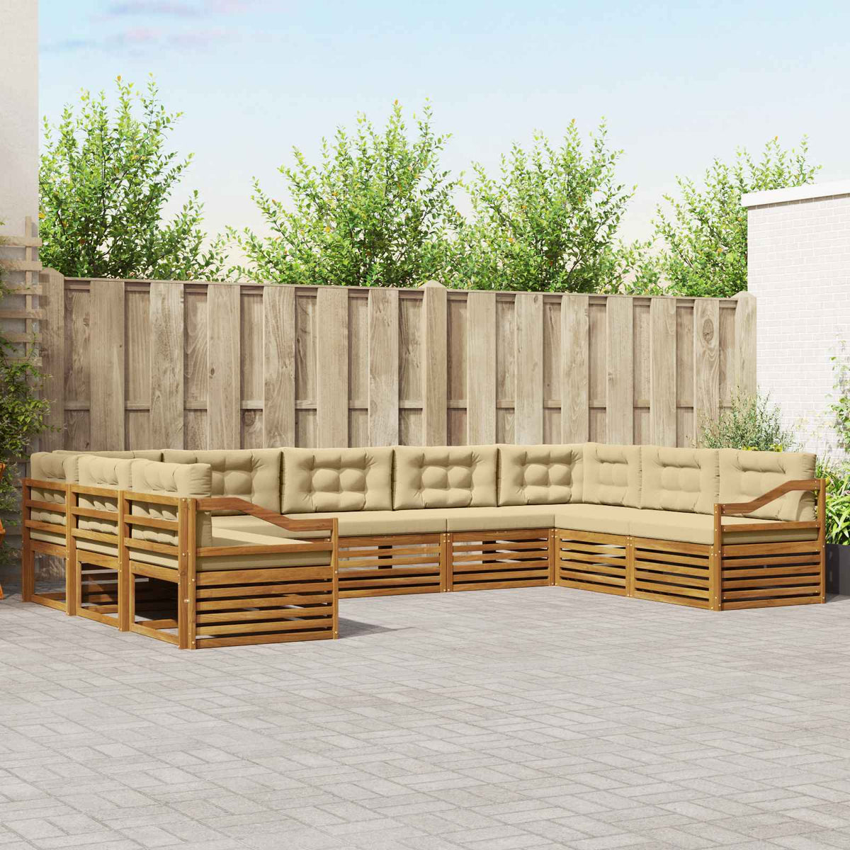 Buiten bankenset 9 pcs Natuurlijk en Beige Massief Acaciahout is nu te koop bij PeponiXL, paradijselijk wonen!