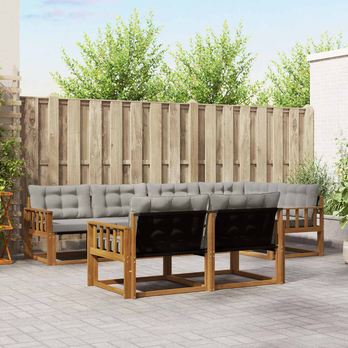 Buiten bankenset met kussen 7 pcs Natuurlijk en Lichtgrijs is nu te koop bij PeponiXL, paradijselijk wonen!