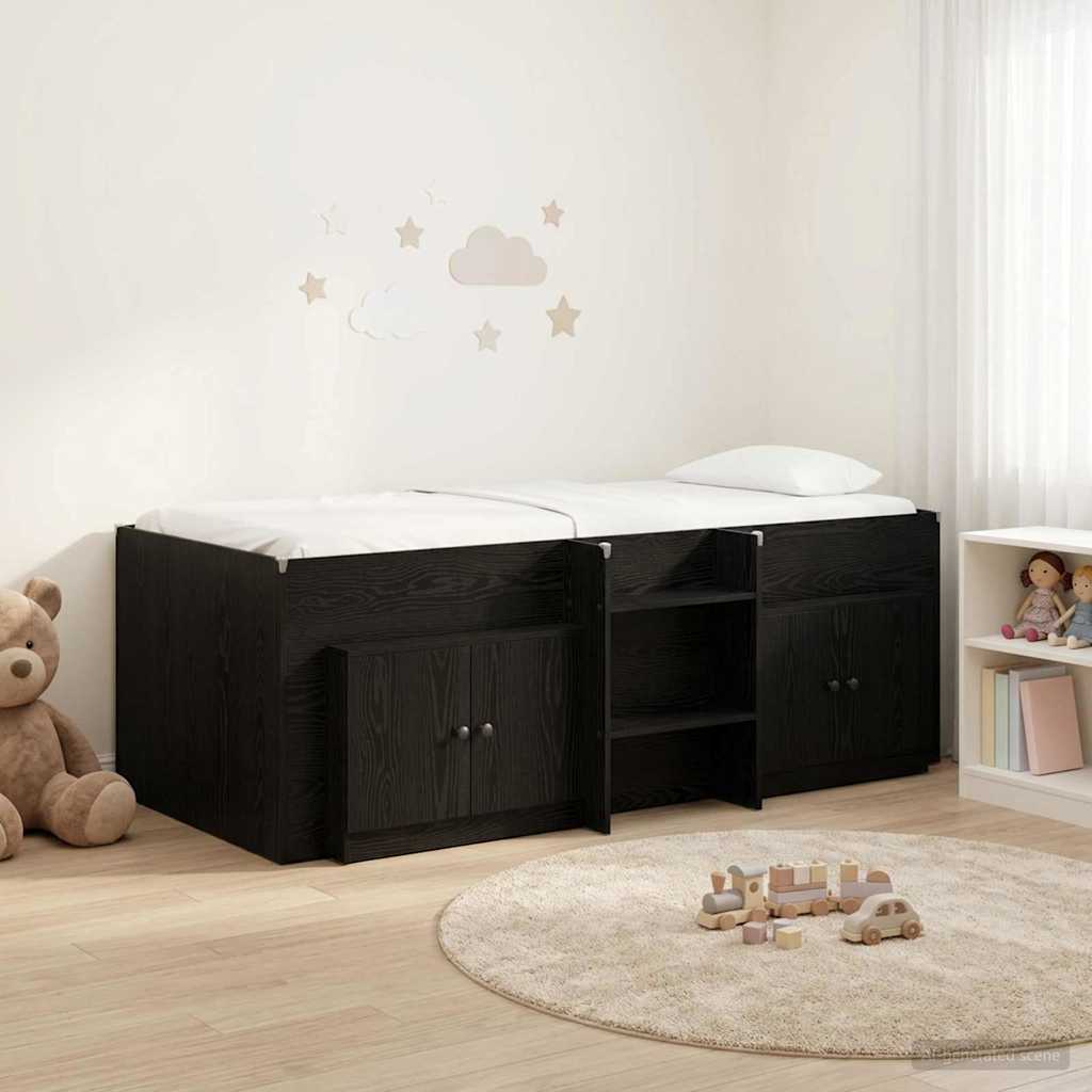 Loft Bed Frame met Kast met opslag 3 st Zwart Bewerkt hout is nu te koop bij PeponiXL, paradijselijk wonen!