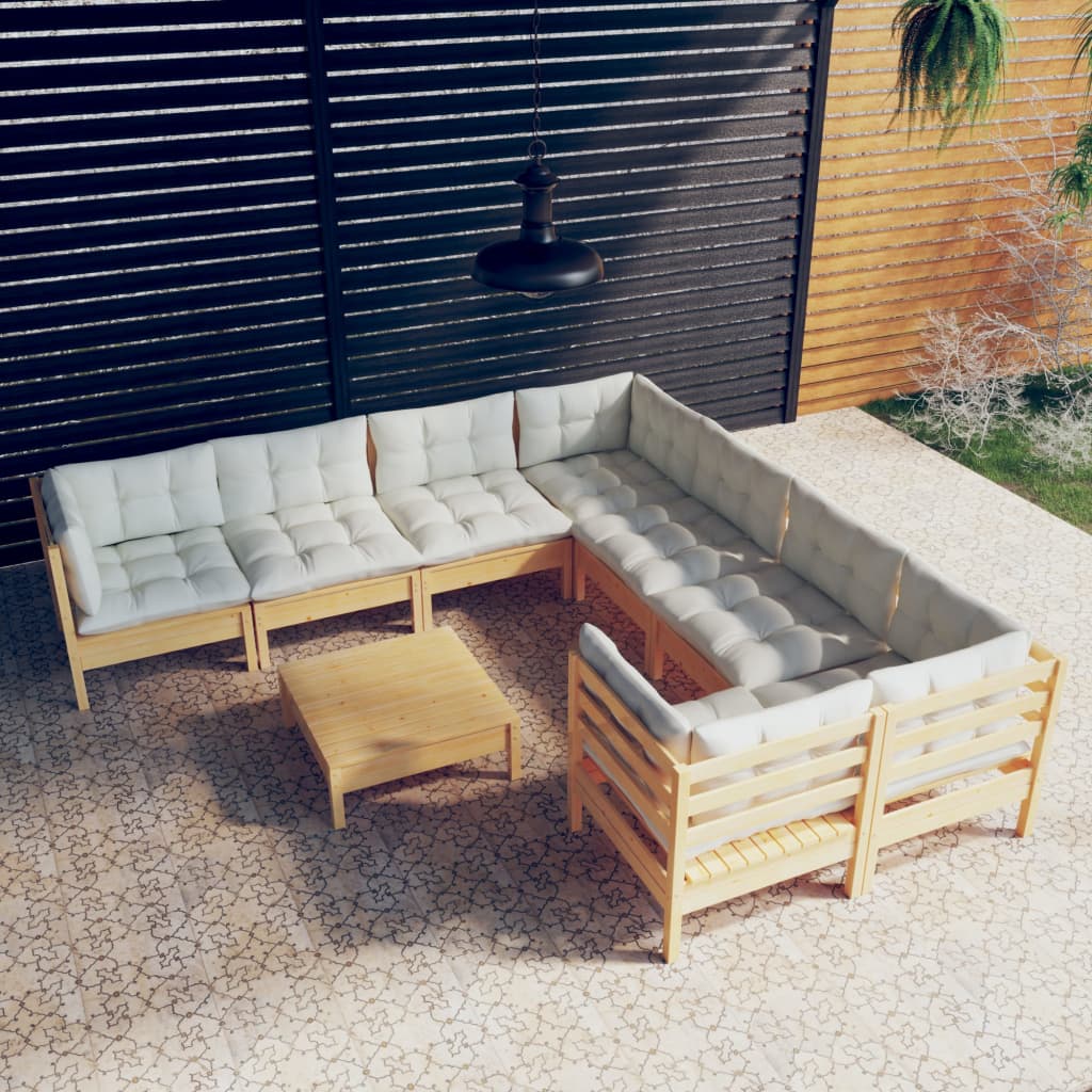 9-delige Loungeset met crèmekleurige kussens grenenhout is nu te koop bij PeponiXL, paradijselijk wonen!