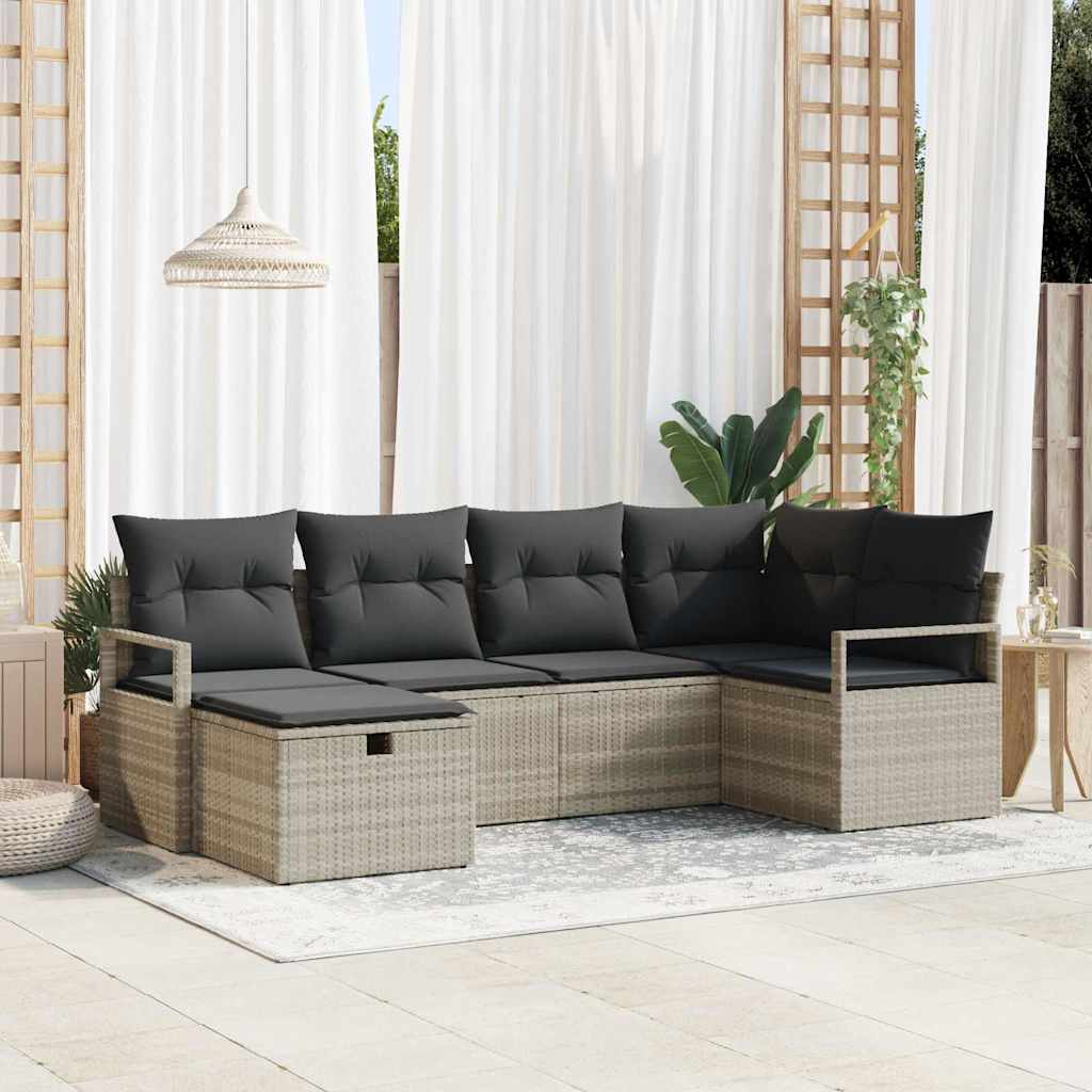 Bankstel 6 st 6-Aantal zitplaatsen Lichtgrijs poly rattan is nu te koop bij PeponiXL, paradijselijk wonen!