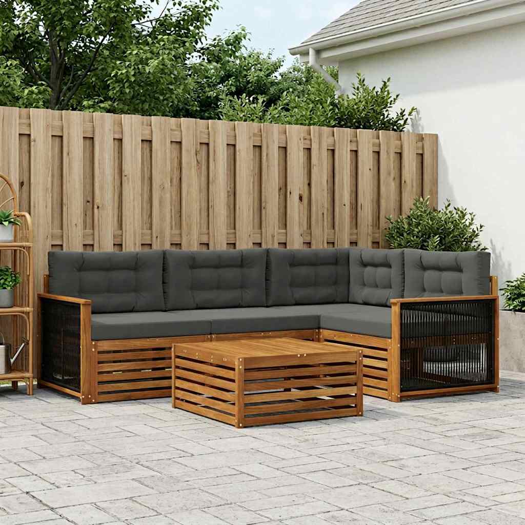 Buiten bankenset met kussen 5 pcs Natuurlijk en Antraciet is nu te koop bij PeponiXL, paradijselijk wonen!